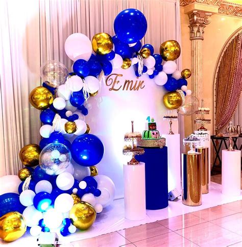 gold and blue birthday decorations|blue and gold balloons decorations.